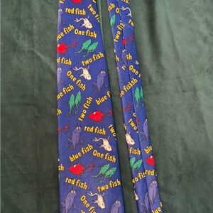 Dr. Seuss Colorful Fish Pattern Tie blue Red Novelty maximalism Christmas Gifts